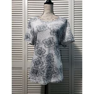 Tommy Hilfiger Tie Back Top Women's XL Black White Floral Short Sleeve Shirt